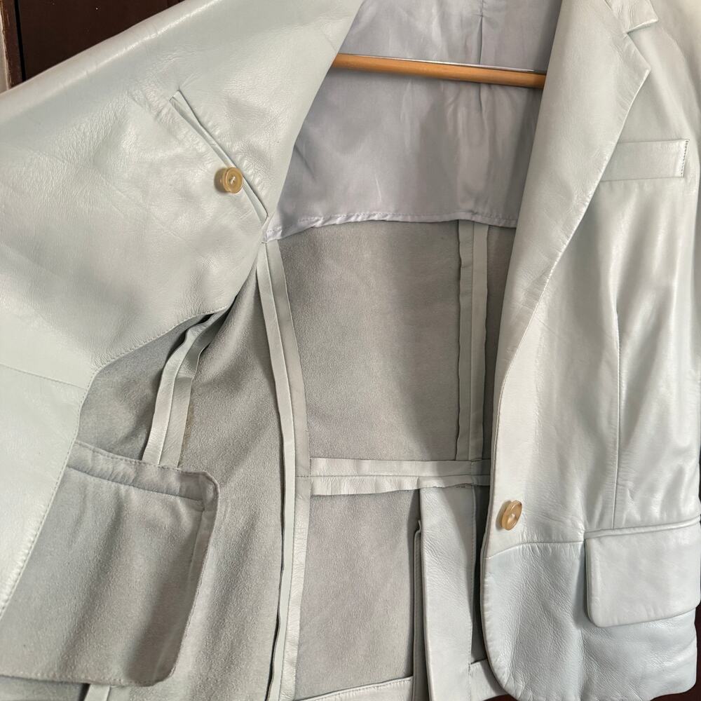 MASSIMO REBECCHI Y2K Vintage Sage Green Calfskin Blazer Leather Jacket Small - Picture 9 of 10